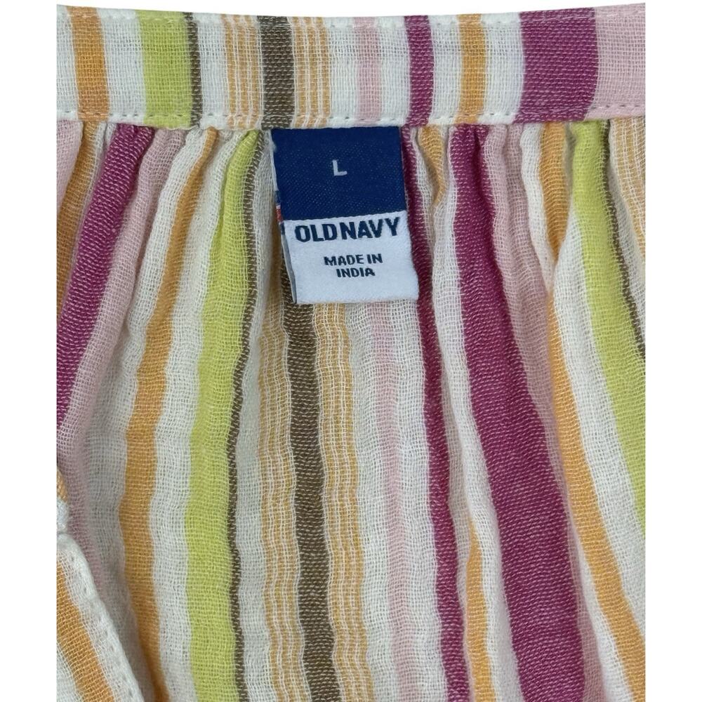 Old Navy Popover Blouse Pink Multi-Stripe Cotton Gauze LS Top Split Neck Large - Picture 6 of 13
